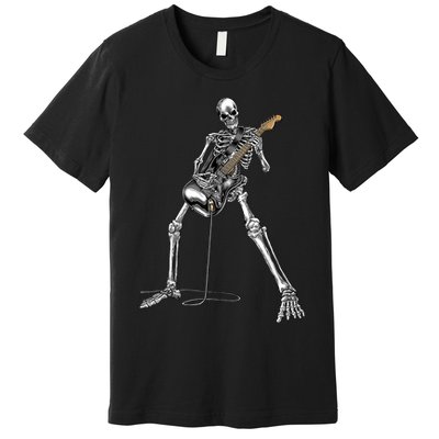 Happy Skeleton Guitar Guy Spooky Halloween Rock Band Concert Premium T-Shirt