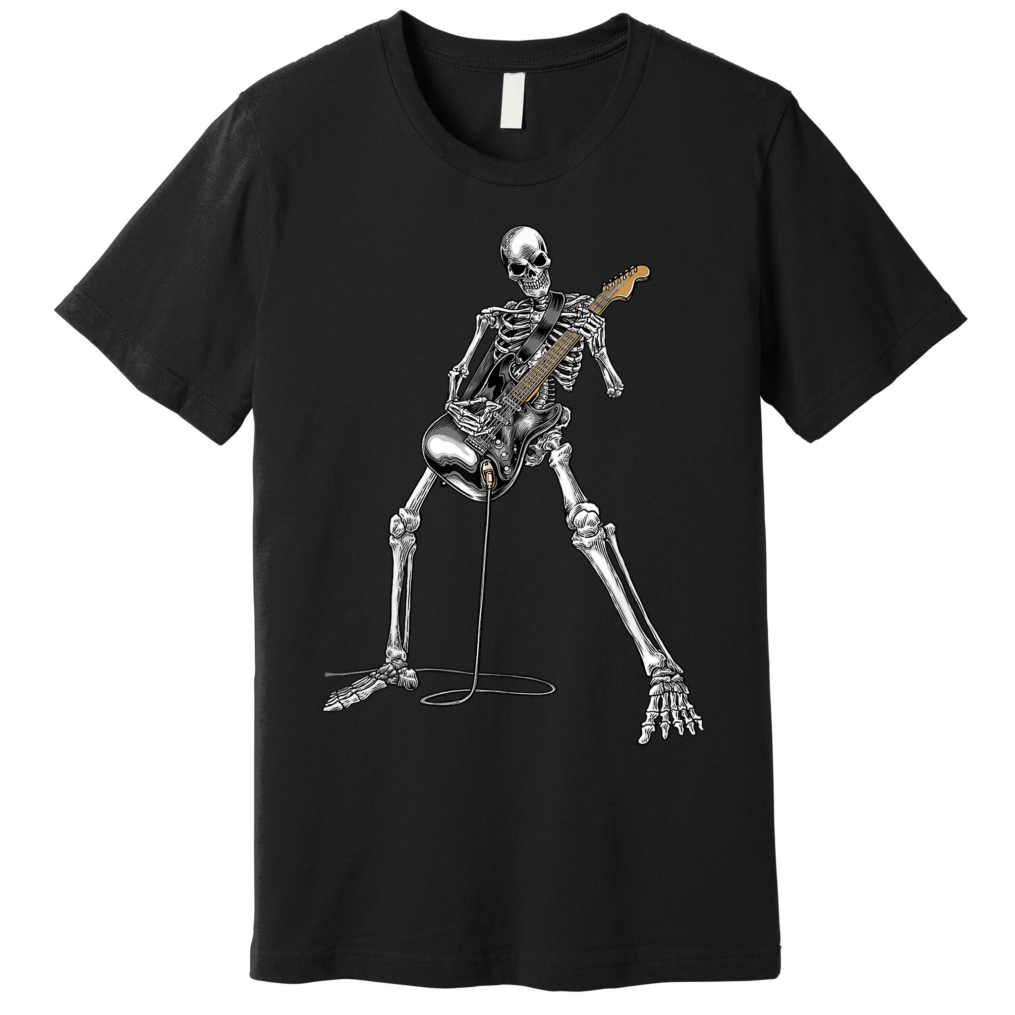 Happy Skeleton Guitar Guy Spooky Halloween Rock Band Concert Premium T-Shirt