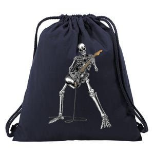 Happy Skeleton Guitar Guy Spooky Halloween Rock Band Concert Drawstring Bag