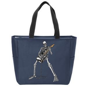 Happy Skeleton Guitar Guy Spooky Halloween Rock Band Concert Zip Tote Bag