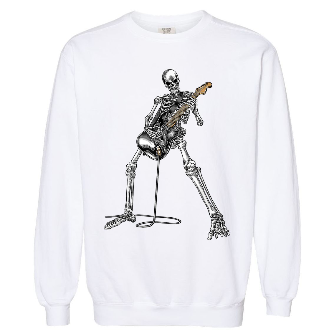 Happy Skeleton Guitar Guy Spooky Halloween Rock Band Concert Garment-Dyed Sweatshirt