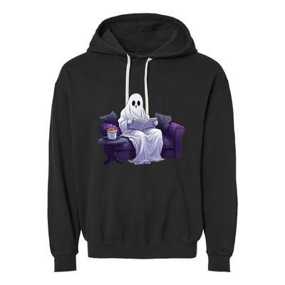 Halloween Scary Ghost Reading Book Sofa Book Worm  Wo Garment-Dyed Fleece Hoodie