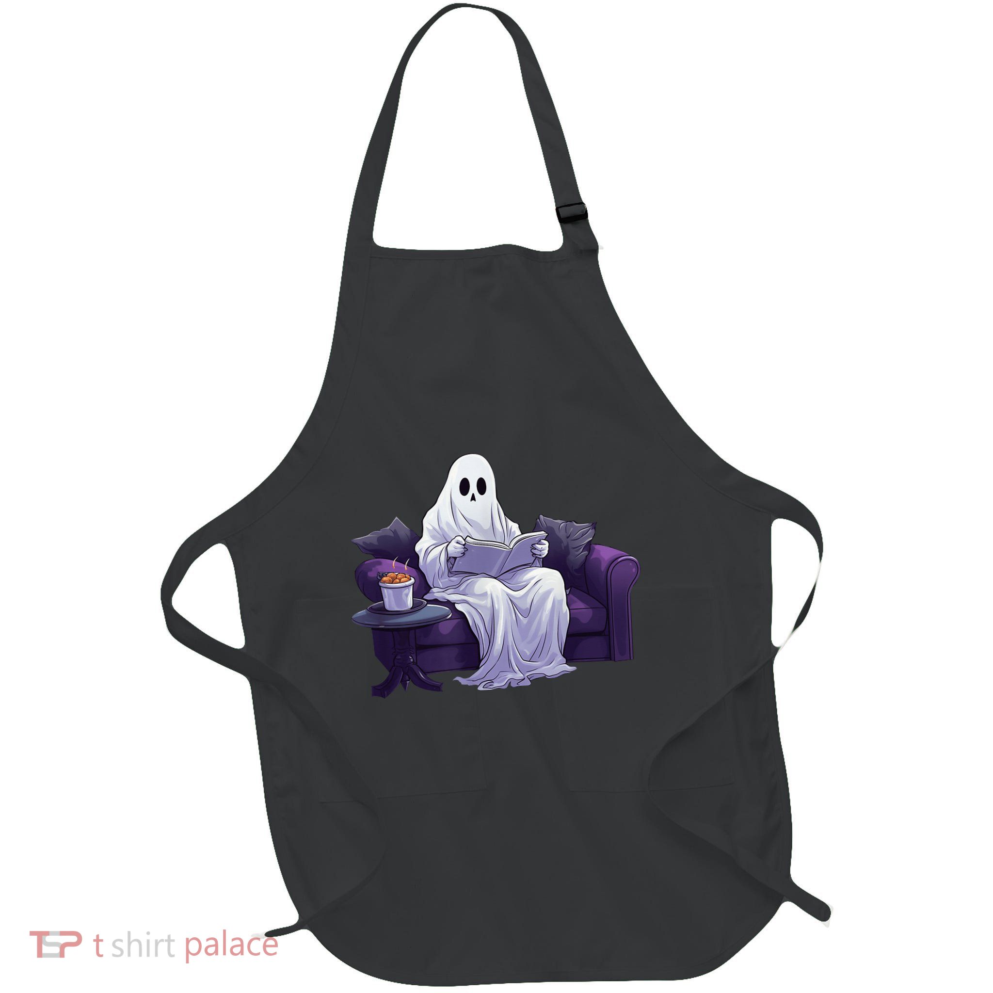 Halloween Scary Ghost Reading Book Sofa Book Worm  Wo Apron