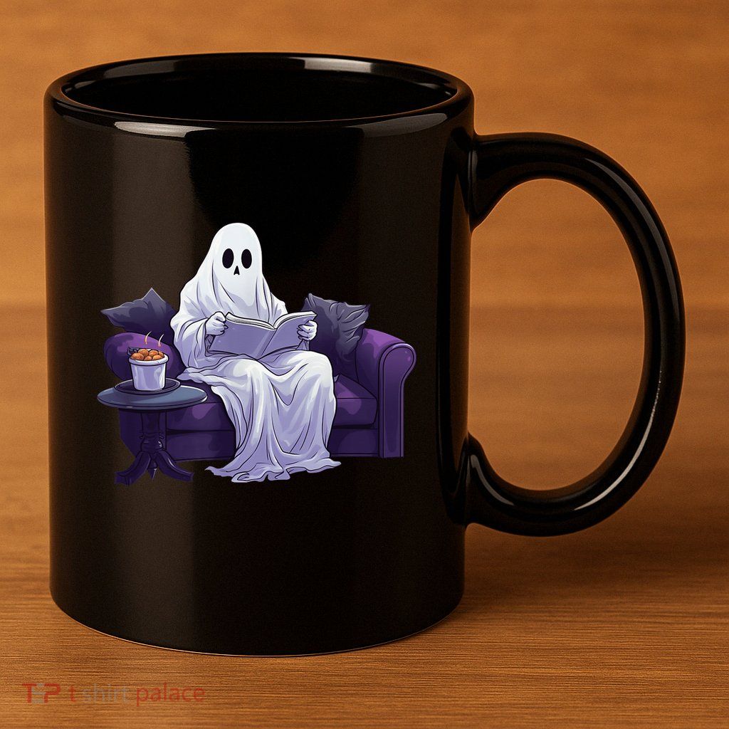 Halloween Scary Ghost Reading Book Sofa Book Worm  Wo 11oz C Handle Ceramic Mug