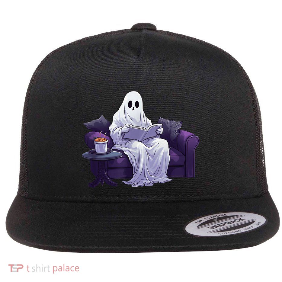 Halloween Scary Ghost Reading Book Sofa Book Worm  Wo Flatbill Hat