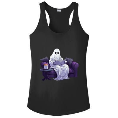 Halloween Scary Ghost Reading Book Sofa Book Worm  Wo Ladies PosiCharge Competitor Racerback Tank