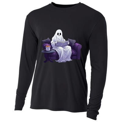 Halloween Scary Ghost Reading Book Sofa Book Worm  Wo Cooling Performance Long Sleeve Crew