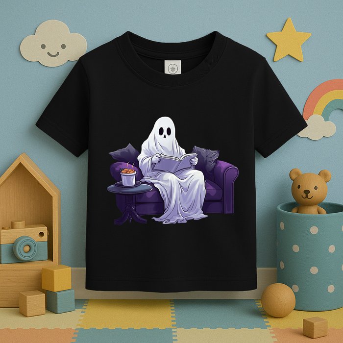 Halloween Scary Ghost Reading Book Sofa Book Worm  Wo Toddler T-Shirt