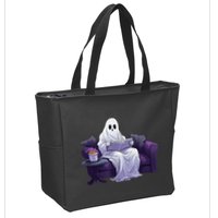 Halloween Scary Ghost Reading Book Sofa Book Worm  Wo Zip Tote Bag