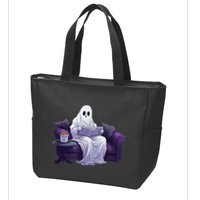 Halloween Scary Ghost Reading Book Sofa Book Worm  Wo Zip Tote Bag
