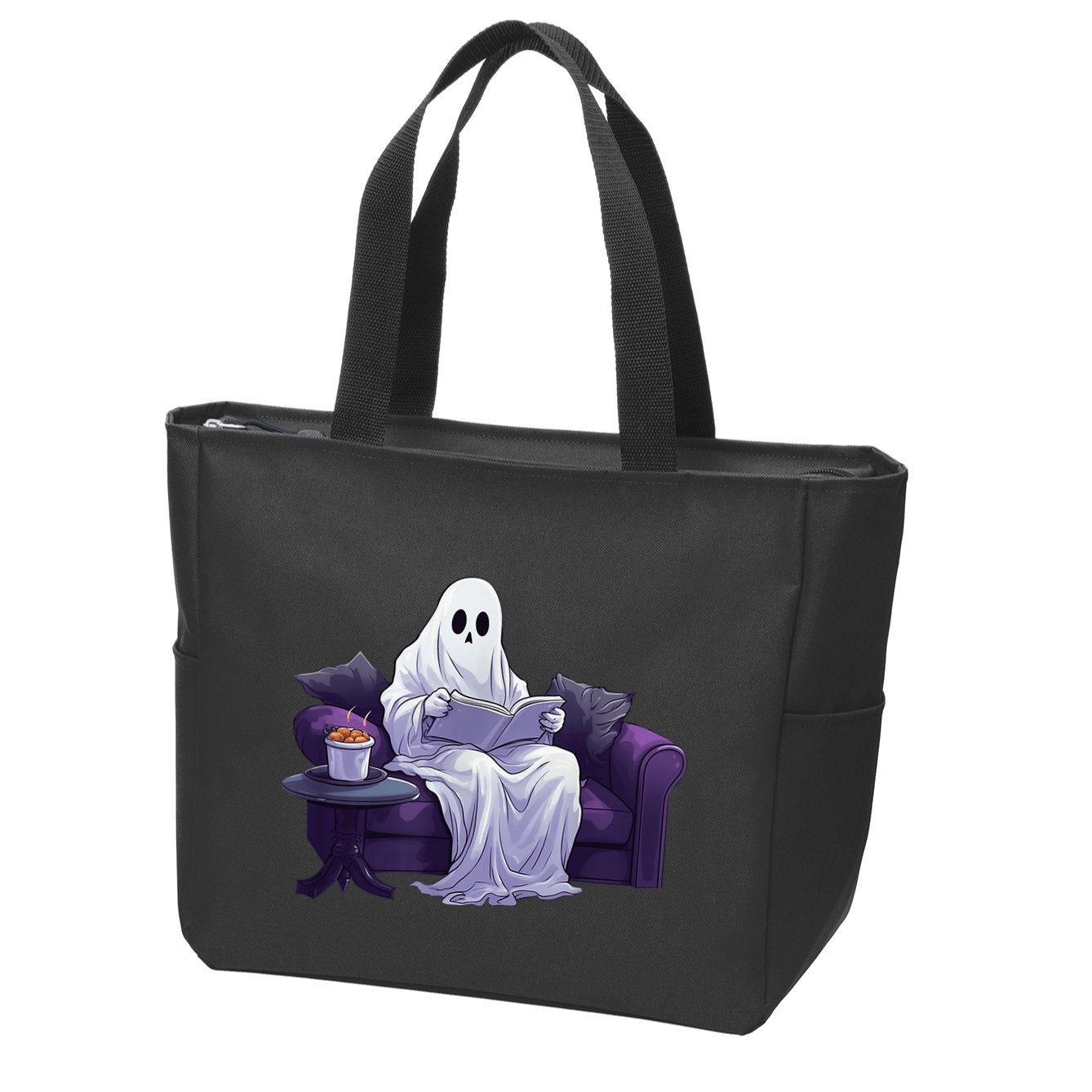 Halloween Scary Ghost Reading Book Sofa Book Worm  Wo Zip Tote Bag
