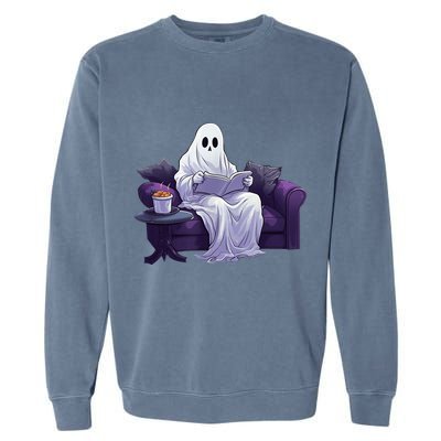 Halloween Scary Ghost Reading Book Sofa Book Worm  Wo Garment-Dyed Sweatshirt