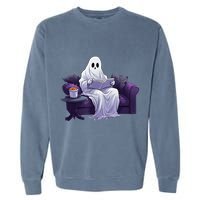 Halloween Scary Ghost Reading Book Sofa Book Worm  Wo Garment-Dyed Sweatshirt