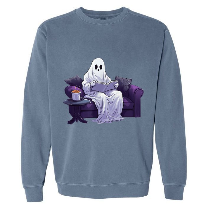 Halloween Scary Ghost Reading Book Sofa Book Worm  Wo Garment-Dyed Sweatshirt