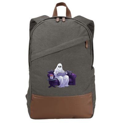 Halloween Scary Ghost Reading Book Sofa Book Worm  Wo Cotton Canvas Backpack