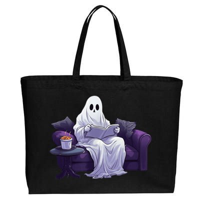 Halloween Scary Ghost Reading Book Sofa Book Worm  Wo Cotton Canvas Jumbo Tote