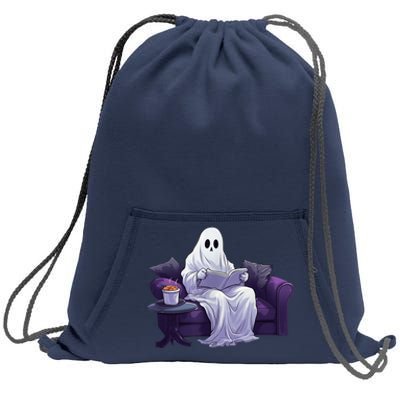 Halloween Scary Ghost Reading Book Sofa Book Worm  Wo Sweatshirt Cinch Pack Bag