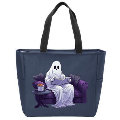 Halloween Scary Ghost Reading Book Sofa Book Worm  Wo Zip Tote Bag