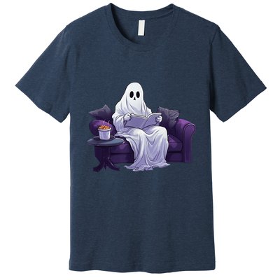 Halloween Scary Ghost Reading Book Sofa Book Worm  Wo Premium T-Shirt