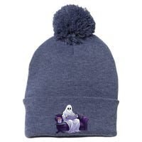 Halloween Scary Ghost Reading Book Sofa Book Worm  Wo Pom Pom 12in Knit Beanie