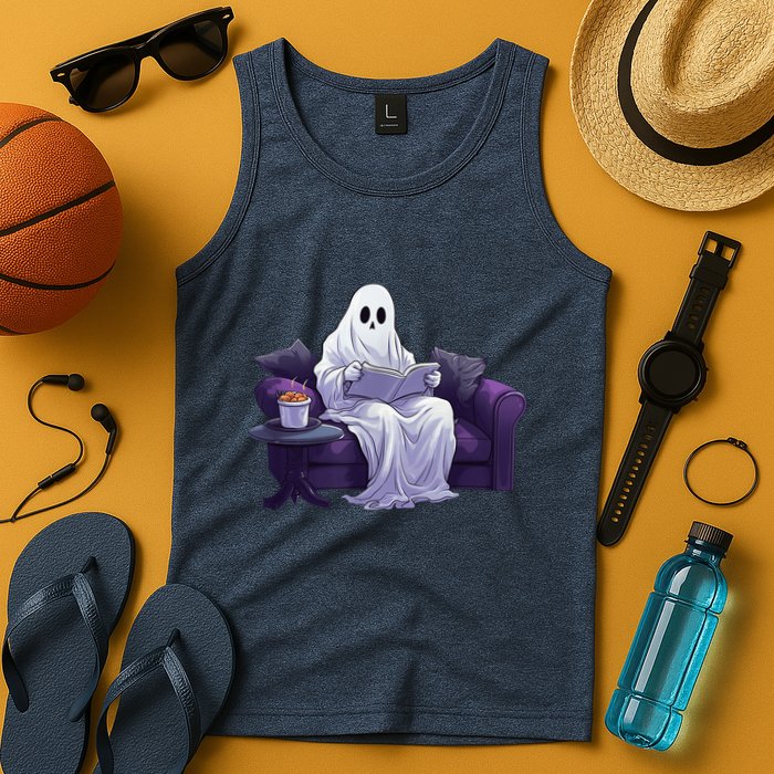 Halloween Scary Ghost Reading Book Sofa Book Worm  Wo Tank Top