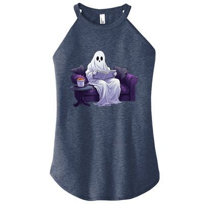 Halloween Scary Ghost Reading Book Sofa Book Worm  Wo Women's Perfect Tri Rocker Tank