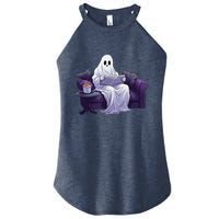 Halloween Scary Ghost Reading Book Sofa Book Worm  Wo Women's Perfect Tri Rocker Tank