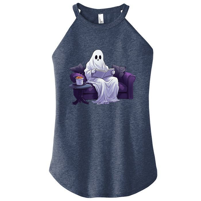 Halloween Scary Ghost Reading Book Sofa Book Worm  Wo Women's Perfect Tri Rocker Tank