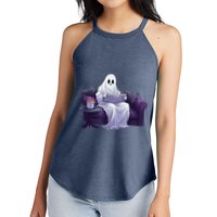 Halloween Scary Ghost Reading Book Sofa Book Worm  Wo Women's Perfect Tri Rocker Tank