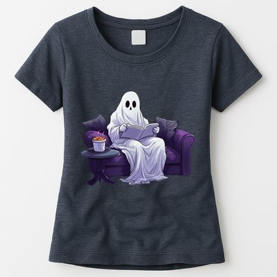Halloween Scary Ghost Reading Book Sofa Book Worm  Wo Womens T-Shirt