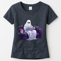 Halloween Scary Ghost Reading Book Sofa Book Worm  Wo Womens T-Shirt