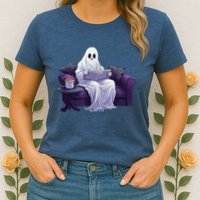 Halloween Scary Ghost Reading Book Sofa Book Worm  Wo Womens T-Shirt