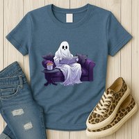 Halloween Scary Ghost Reading Book Sofa Book Worm  Wo Womens T-Shirt