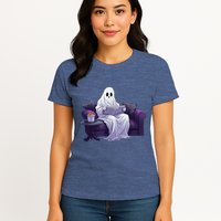 Halloween Scary Ghost Reading Book Sofa Book Worm  Wo Womens T-Shirt