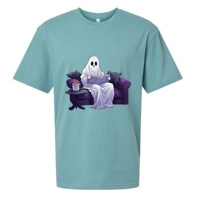 Halloween Scary Ghost Reading Book Sofa Book Worm  Wo Sueded Cloud Jersey T-Shirt