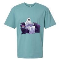Halloween Scary Ghost Reading Book Sofa Book Worm  Wo Sueded Cloud Jersey T-Shirt