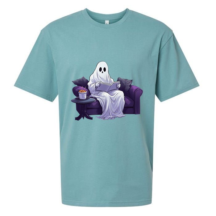 Halloween Scary Ghost Reading Book Sofa Book Worm  Wo Sueded Cloud Jersey T-Shirt