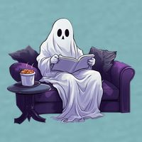 Halloween Scary Ghost Reading Book Sofa Book Worm  Wo Sueded Cloud Jersey T-Shirt