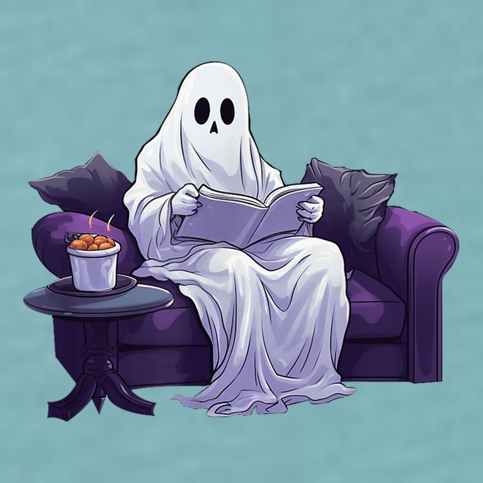 Halloween Scary Ghost Reading Book Sofa Book Worm  Wo Sueded Cloud Jersey T-Shirt