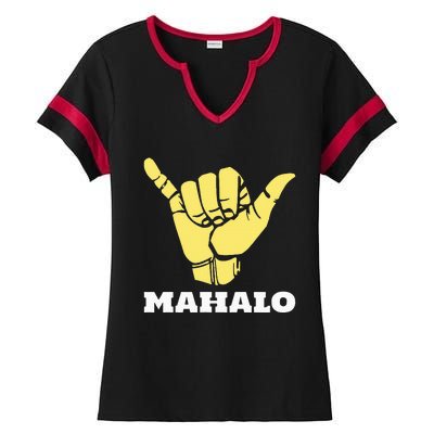 Hawaiian Shaka Gratitude Mahalo Ladies Halftime Notch Neck Tee