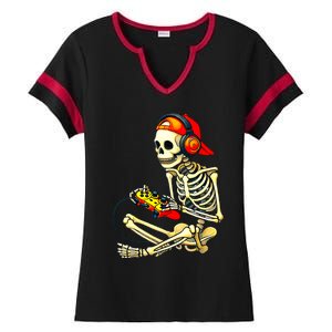 Halloween Skeleton Gamer Video Gaming Tees Ladies Halftime Notch Neck Tee