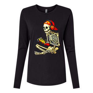 Halloween Skeleton Gamer Video Gaming Tees Womens Cotton Relaxed Long Sleeve T-Shirt