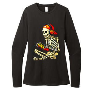 Halloween Skeleton Gamer Video Gaming Tees Womens CVC Long Sleeve Shirt