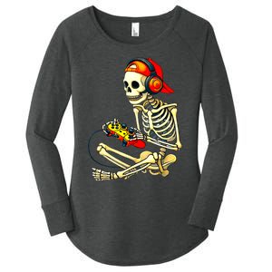 Halloween Skeleton Gamer Video Gaming Tees Women's Perfect Tri Tunic Long Sleeve Shirt