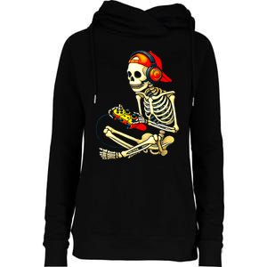 Halloween Skeleton Gamer Video Gaming Tees Womens Funnel Neck Pullover Hood