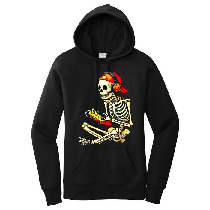 Halloween Skeleton Gamer Video Gaming Tees Women's Pullover Hoodie