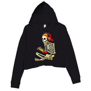 Halloween Skeleton Gamer Video Gaming Tees Crop Fleece Hoodie