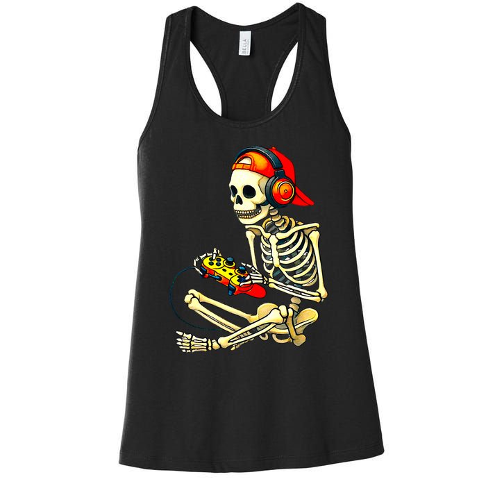 Halloween Skeleton Gamer Video Gaming Tees Women's Racerback Tank