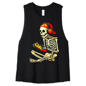 Halloween Skeleton Gamer Video Gaming Tees Women's Racerback Cropped Tank