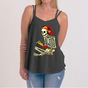 Halloween Skeleton Gamer Video Gaming Tees Women's Strappy Tank